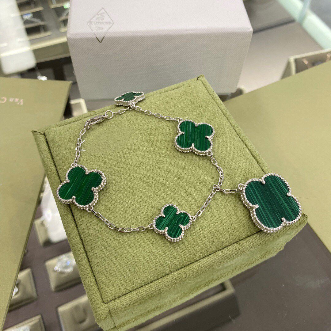 [Valéa jewellery]CLOVER 5 MOTIFS SIVLER MALACHITE BRACELET