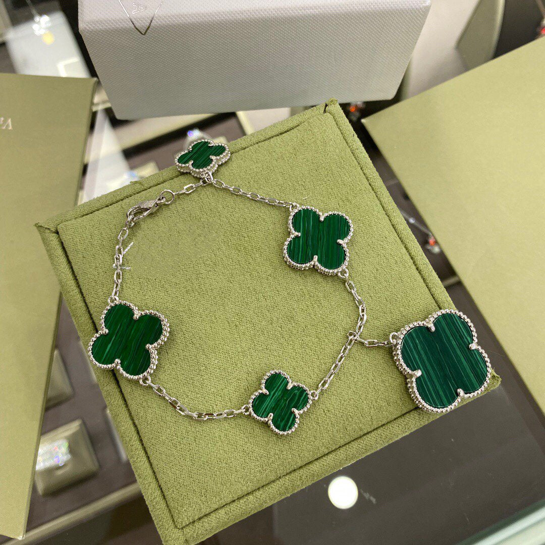 [Valéa jewellery]CLOVER 5 MOTIFS SIVLER MALACHITE BRACELET