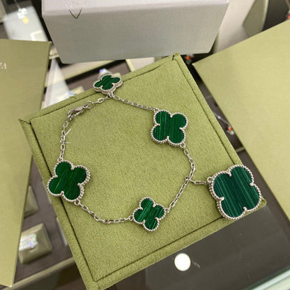 [Valéa jewellery]CLOVER 5 MOTIFS SIVLER MALACHITE BRACELET