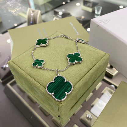 [Valéa jewellery]CLOVER 5 MOTIFS SIVLER MALACHITE BRACELET