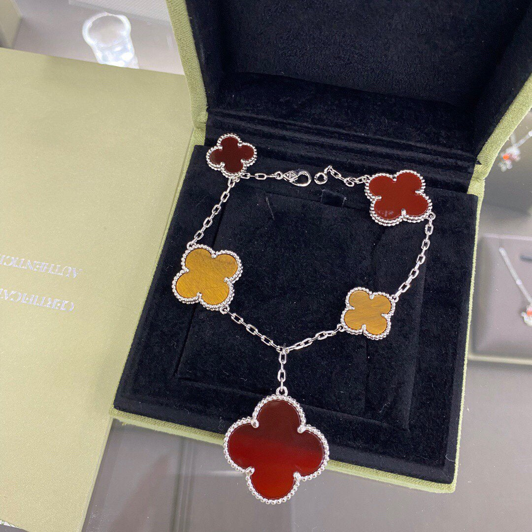 [Valéa jewellery]CLOVER 5 MOTIFS SIVLER CARNELIAN TIGER EYE BRACELET