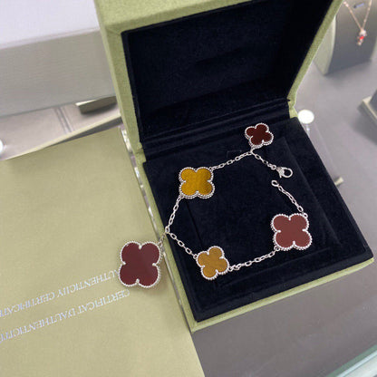 [Valéa jewellery]CLOVER 5 MOTIFS SIVLER CARNELIAN TIGER EYE BRACELET