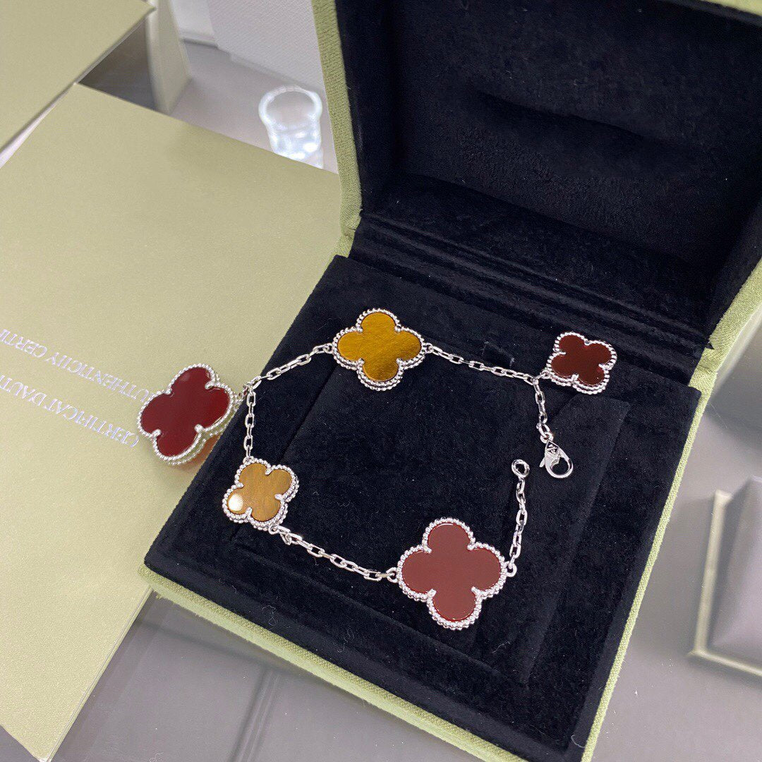 [Valéa jewellery]CLOVER 5 MOTIFS SIVLER CARNELIAN TIGER EYE BRACELET