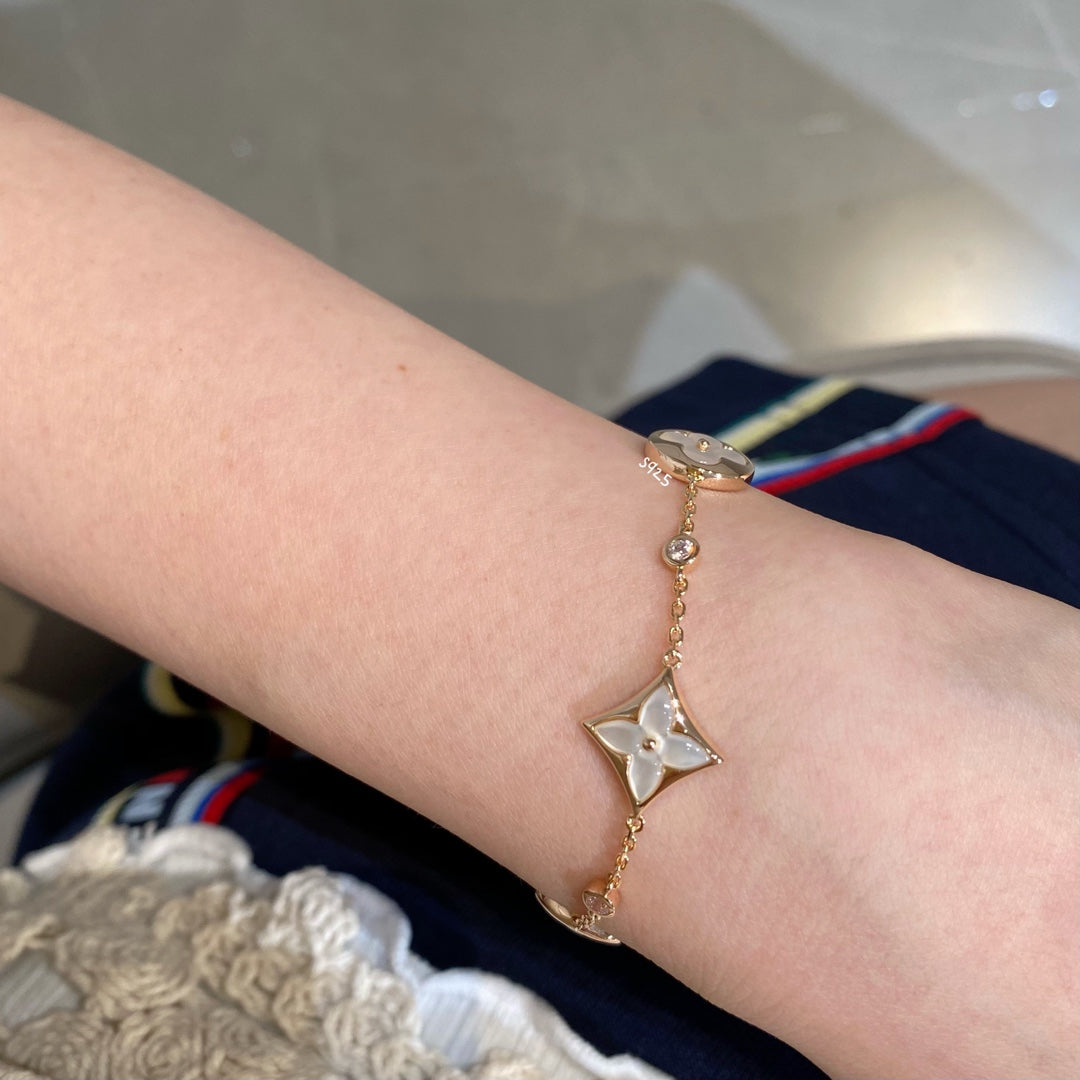 [valéa jewellery]STAR AND SUN 4 MOTIF WHITE MOP PINK GOLD BRACELET