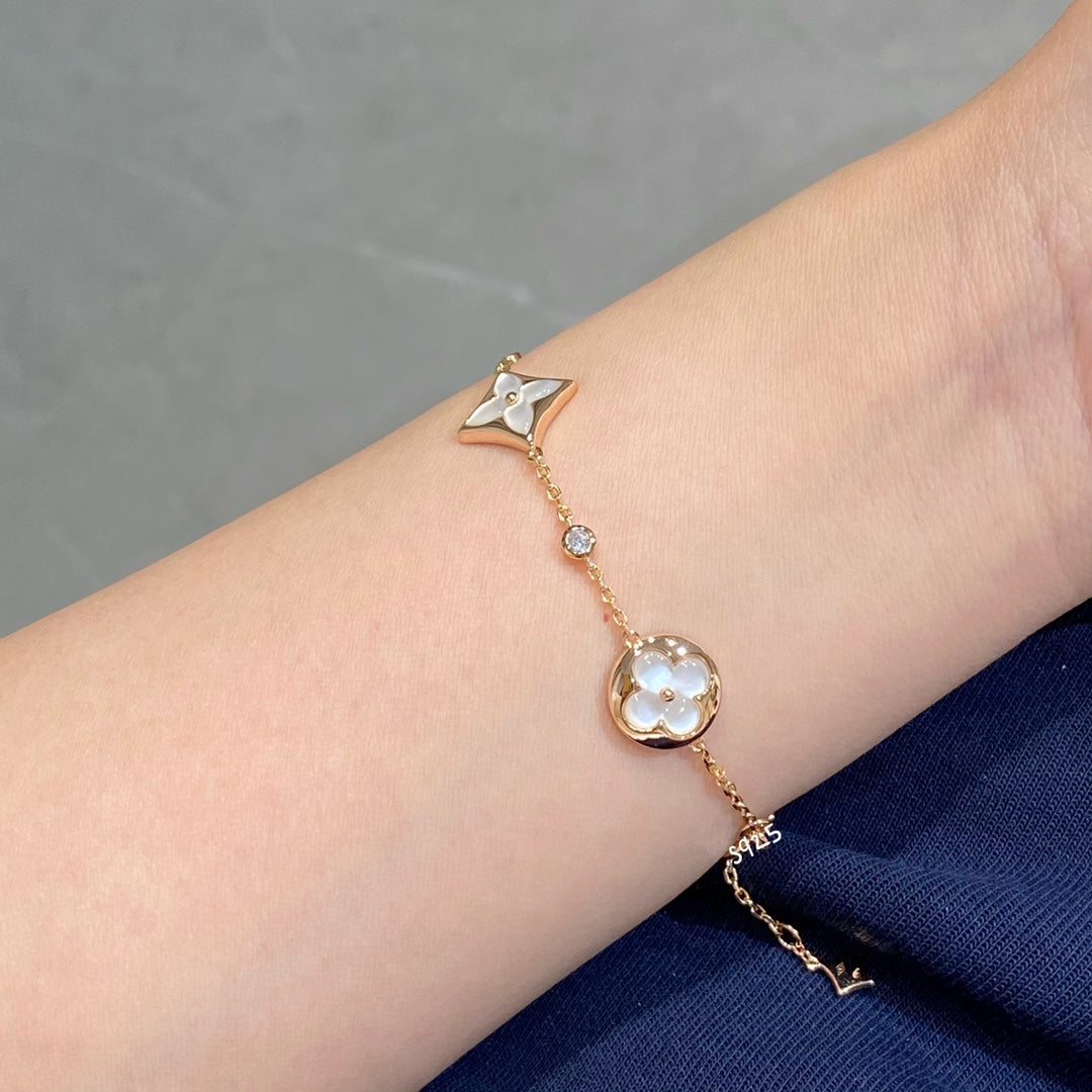 [valéa jewellery]STAR AND SUN 4 MOTIF WHITE MOP PINK GOLD BRACELET