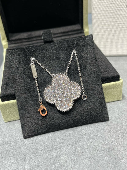 [Valéa jewellery]CLOVER 25MM LARGE PENDANT DIAMOND PAVED SILVER NECKLACE