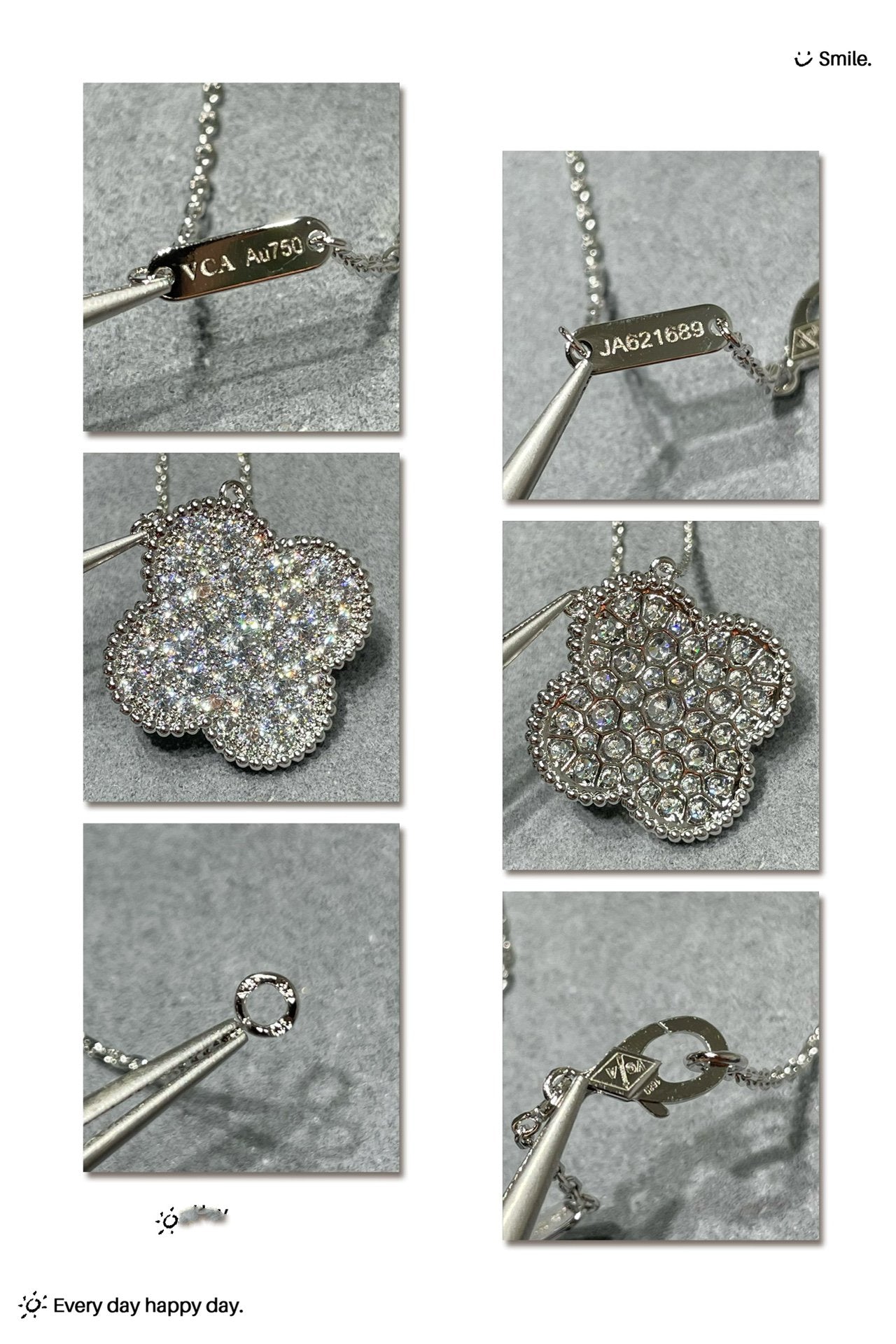 [Valéa jewellery]CLOVER 25MM LARGE PENDANT DIAMOND PAVED SILVER NECKLACE