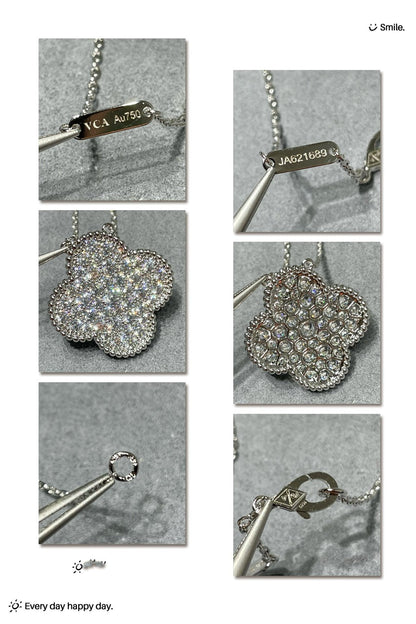 [Valéa jewellery]CLOVER 25MM LARGE PENDANT DIAMOND PAVED SILVER NECKLACE