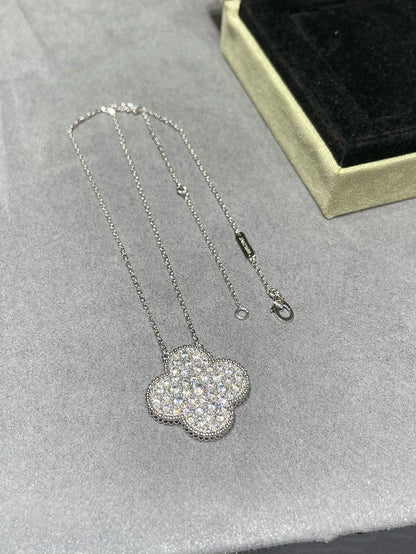 [Valéa jewellery]CLOVER 25MM LARGE PENDANT DIAMOND PAVED SILVER NECKLACE