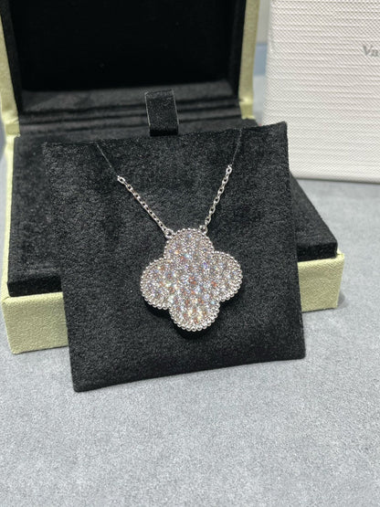[Valéa jewellery]CLOVER 25MM LARGE PENDANT DIAMOND PAVED SILVER NECKLACE