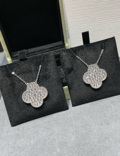[Valéa jewellery]CLOVER 25MM LARGE PENDANT DIAMOND PAVED SILVER NECKLACE