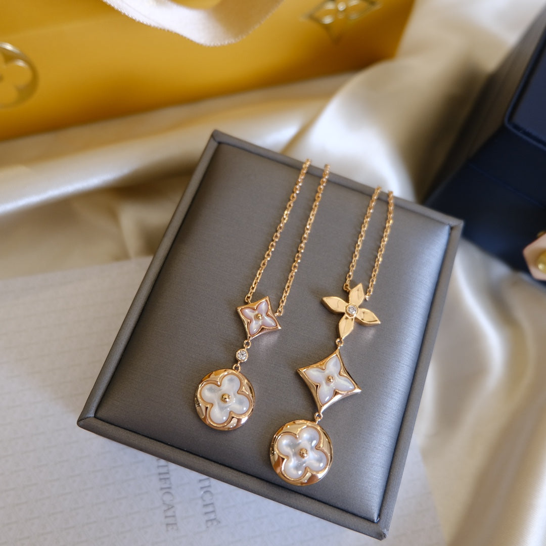 [Valéa jewellery]COLOR BLOSSOM LARIAT NECKLACE PINK GOLD WHITE MOTHER PEARL AND DIAMOND
