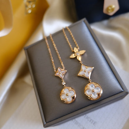 [Valéa jewellery]COLOR BLOSSOM LARIAT NECKLACE PINK GOLD WHITE MOTHER PEARL AND DIAMOND