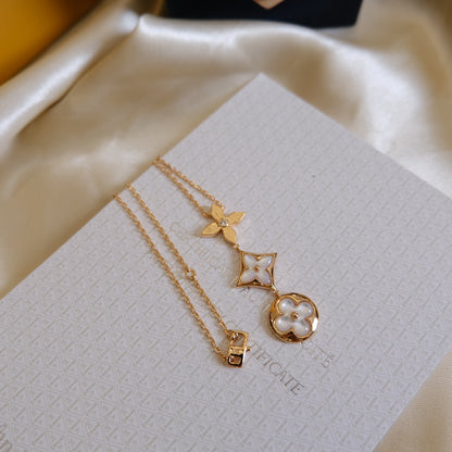 [Valéa jewellery]COLOR BLOSSOM LARIAT NECKLACE PINK GOLD WHITE MOTHER PEARL AND DIAMOND
