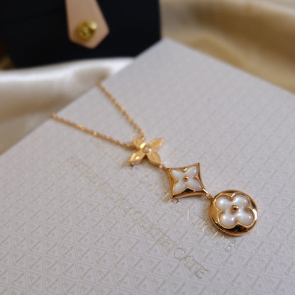 [Valéa jewellery]COLOR BLOSSOM LARIAT NECKLACE PINK GOLD WHITE MOTHER PEARL AND DIAMOND