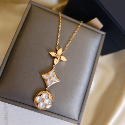 [Valéa jewellery]COLOR BLOSSOM LARIAT NECKLACE PINK GOLD WHITE MOTHER PEARL AND DIAMOND