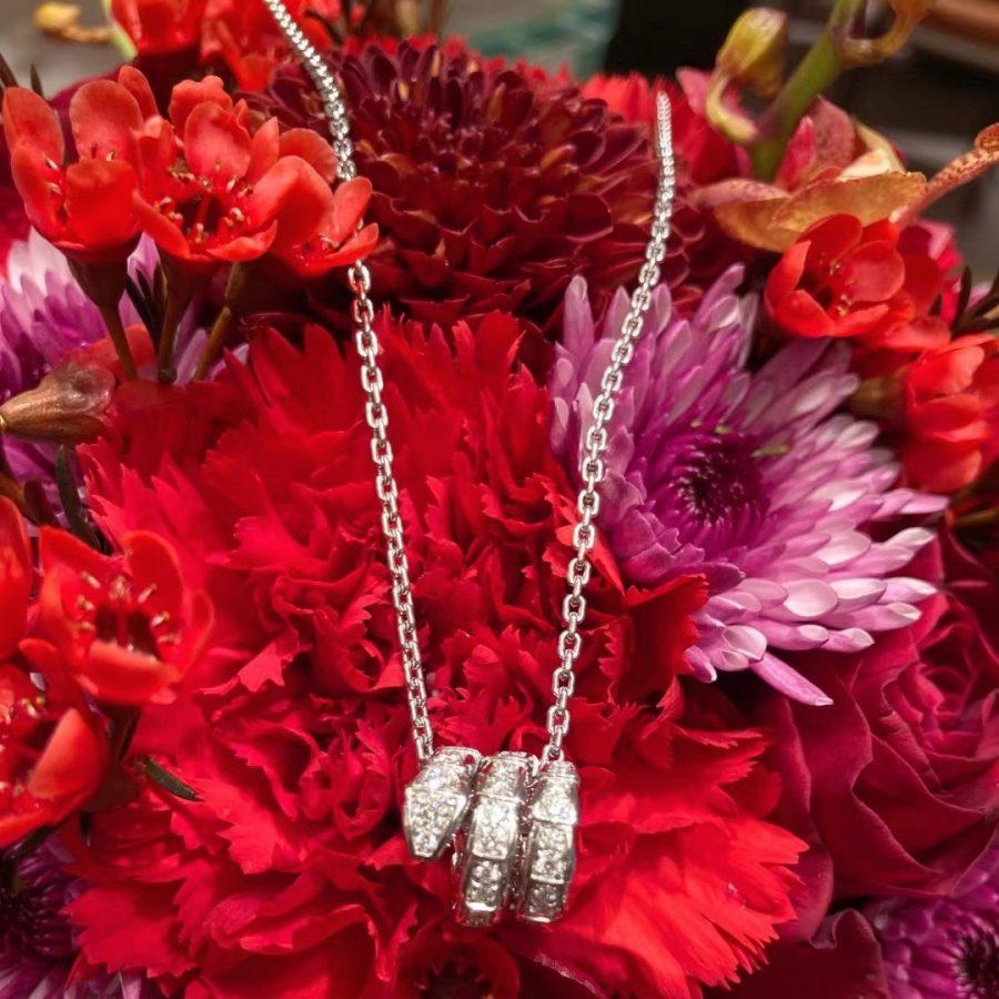 [valéa jewellery]SERPENTI SILVER NECKLACE DOUBLE RING DIAMOND