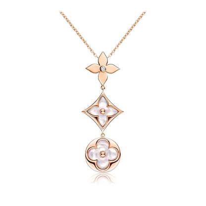[Valéa jewellery]COLOR BLOSSOM LARIAT NECKLACE PINK GOLD WHITE MOTHER PEARL AND DIAMOND