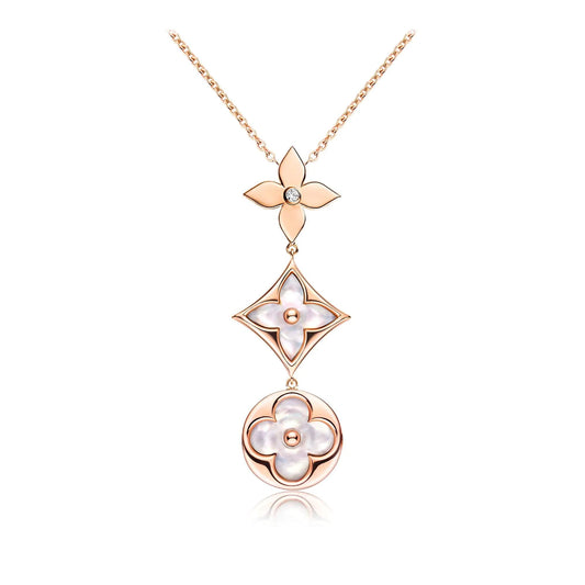 [Valéa jewellery]COLOR BLOSSOM LARIAT NECKLACE PINK GOLD WHITE MOTHER PEARL AND DIAMOND